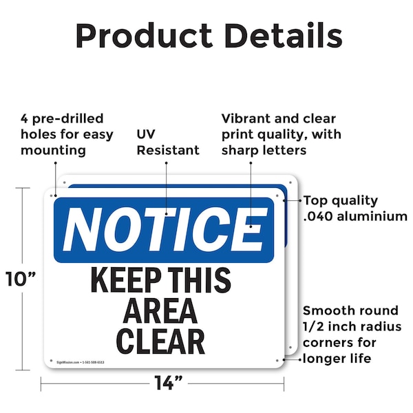 Keep This Area Clear, 14 In W X Rectangle, Aluminum